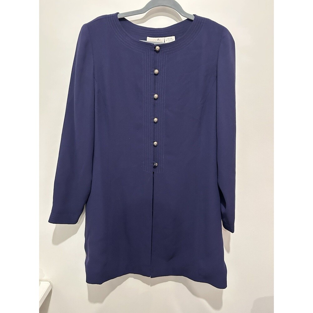 Vintage Liz Claiborne Blue Longline Tunic Jacket Gold Button Front